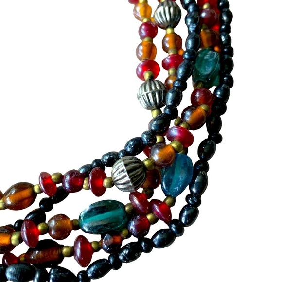 Multi Strand Bead Necklace Hematite and Glass - Picture 2 of 5
